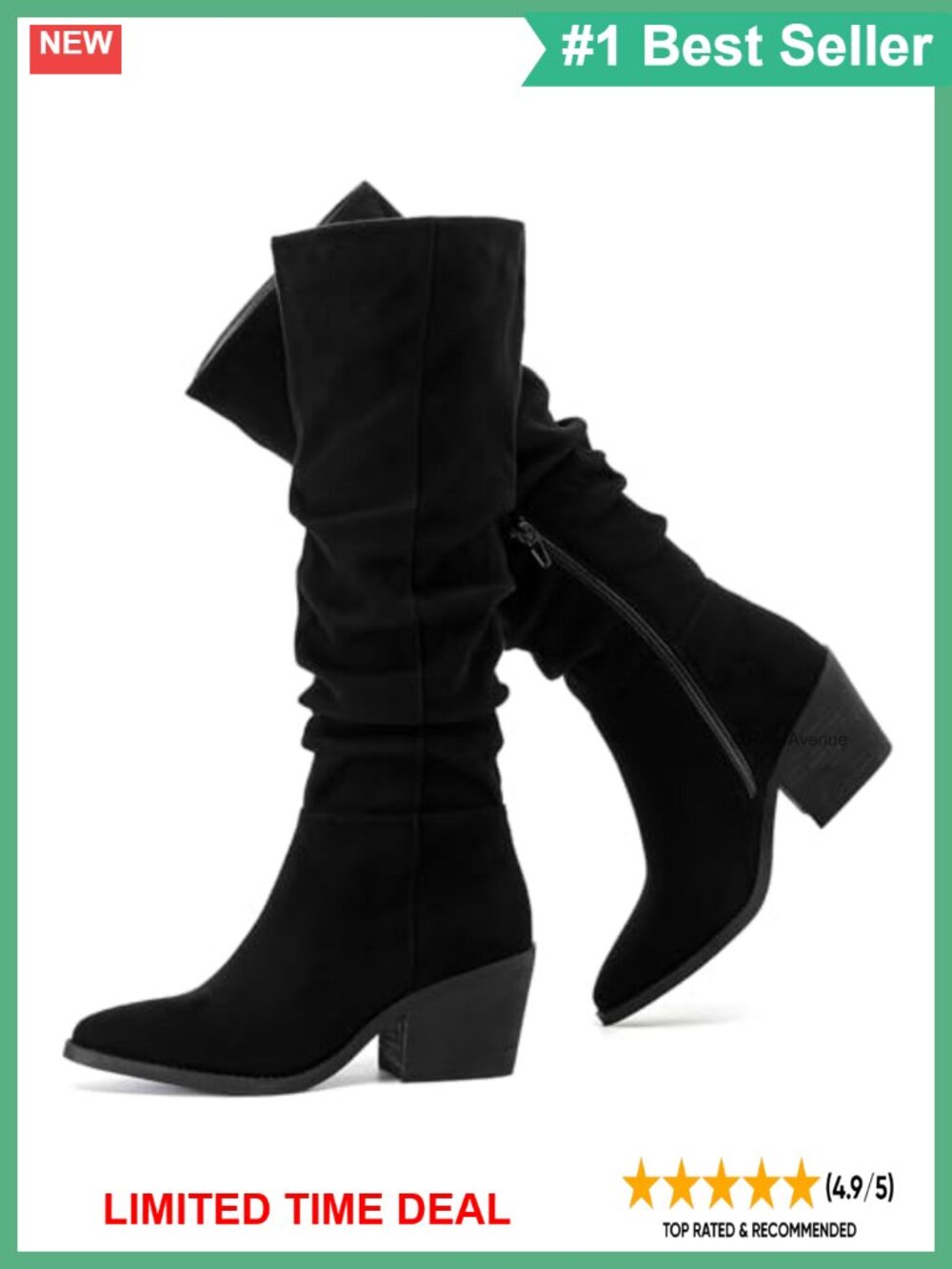 Knee High Boots Pointed Toe Block Heel Slouchy Heeled Boots